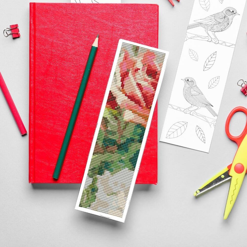 Lush Pink Rose Bookmark Cross Stitch Kit - Bookmark Cross Stitch Kit - Catharina Klein