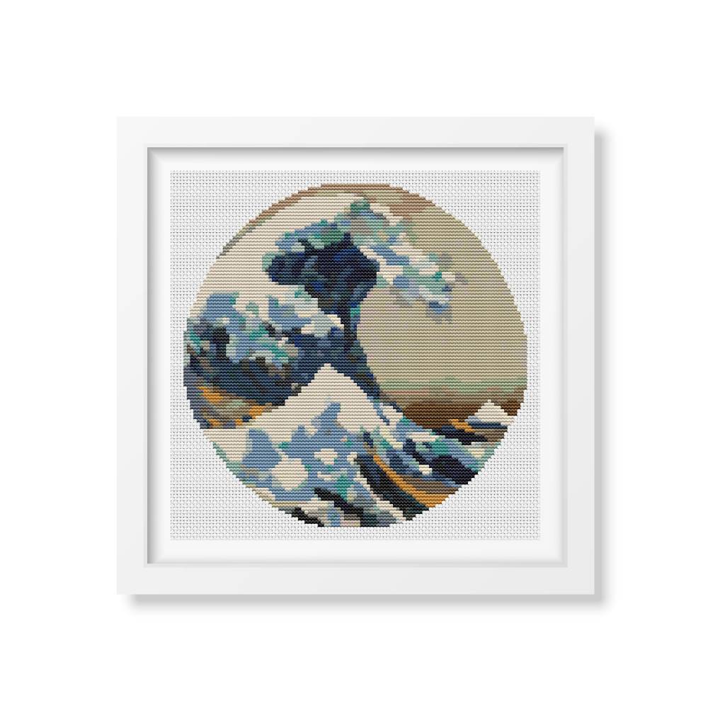 The Great Wave off Kanagawa Circle Counted Cross Stitch Pattern Katsushika Hokusai