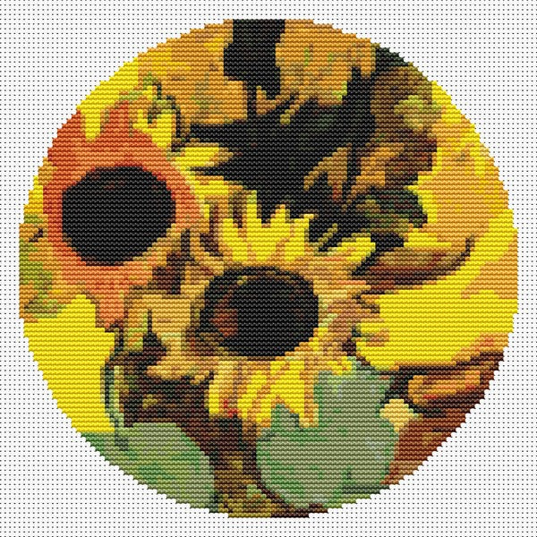 Sunflowers Circle Counted Cross Stitch Pattern Georges Braquethe