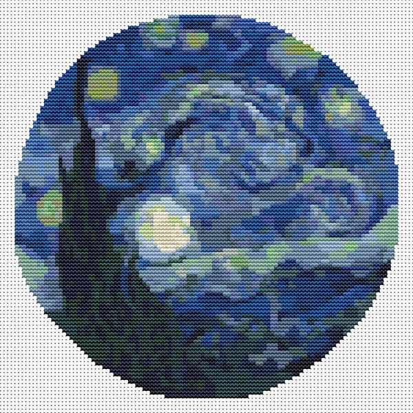 The Starry Night Circle Counted Cross Stitch Pattern Vincent Van Gogh