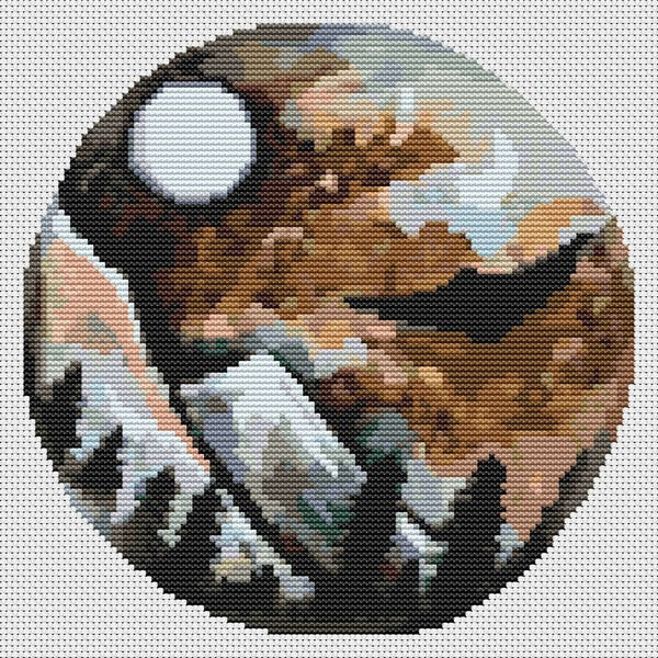 Over the Mountains Circle Counted Cross Stitch Pattern The Art of Stitch
