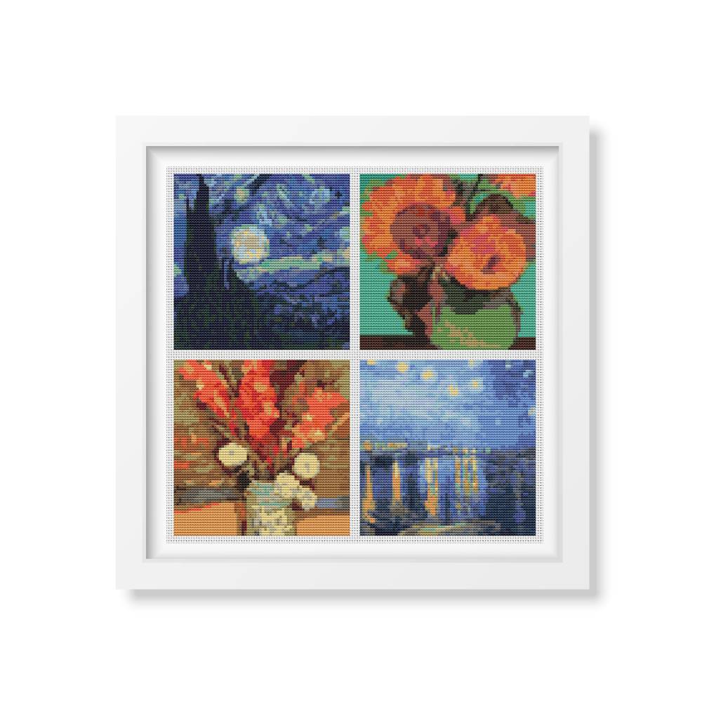 Four Squares featuring Vincent Van Gogh Counted Cross Stitch Pattern Vincent Van Gogh