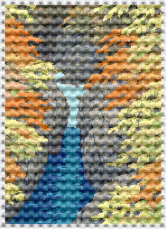Autumn Counted Cross Stitch Pattern Kawase Hasui