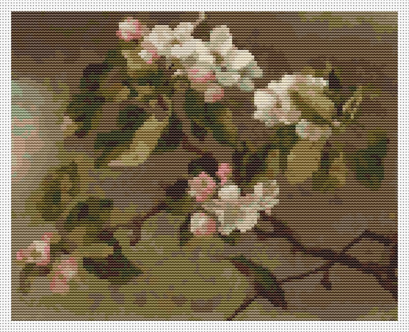 Hummingbird And Apple Blossoms Counted Cross Stitch Pattern Martin Johnson Heade