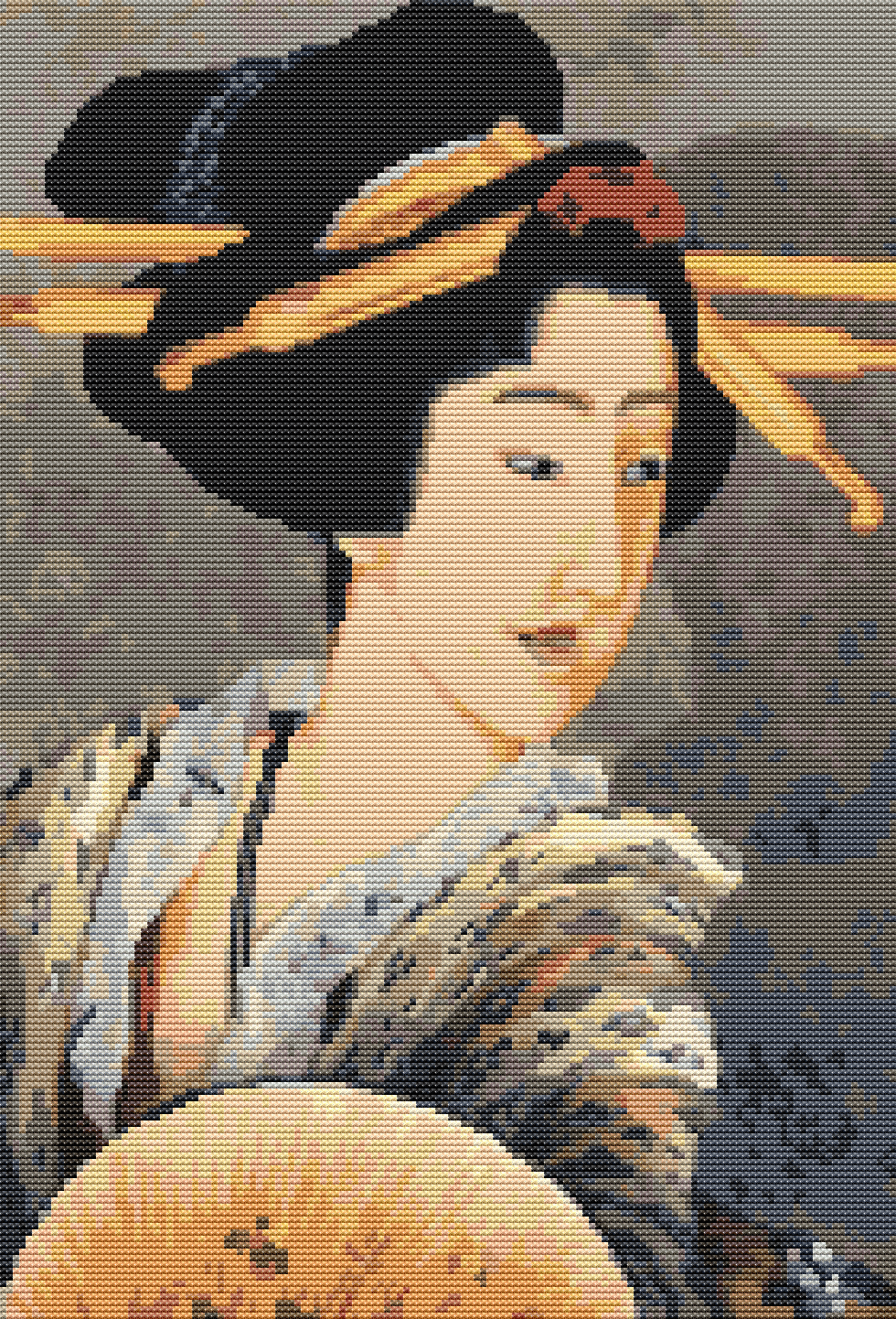 Portrait of A Woman Holding a Fan Cross Stitch Kit - Premium Cross Stitch Kit - Katsushika Hokusai