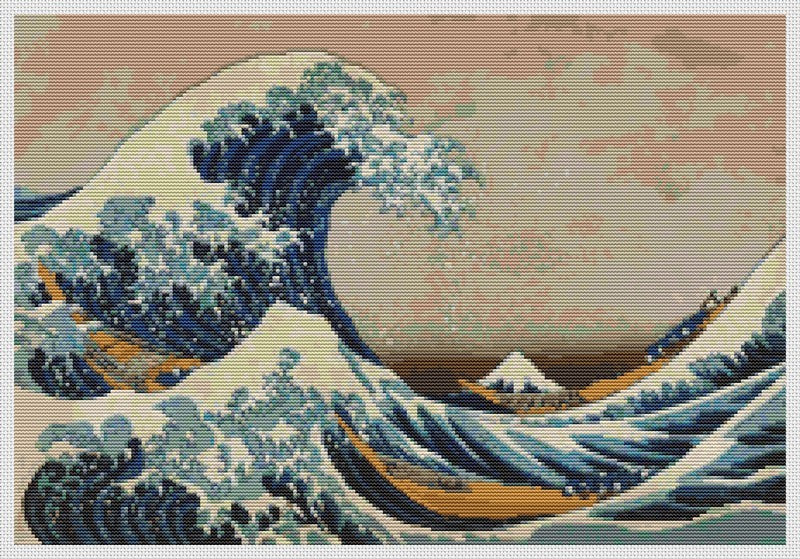 The Great Wave off Kanagawa Counted Cross Stitch Pattern Katsushika Hokusai