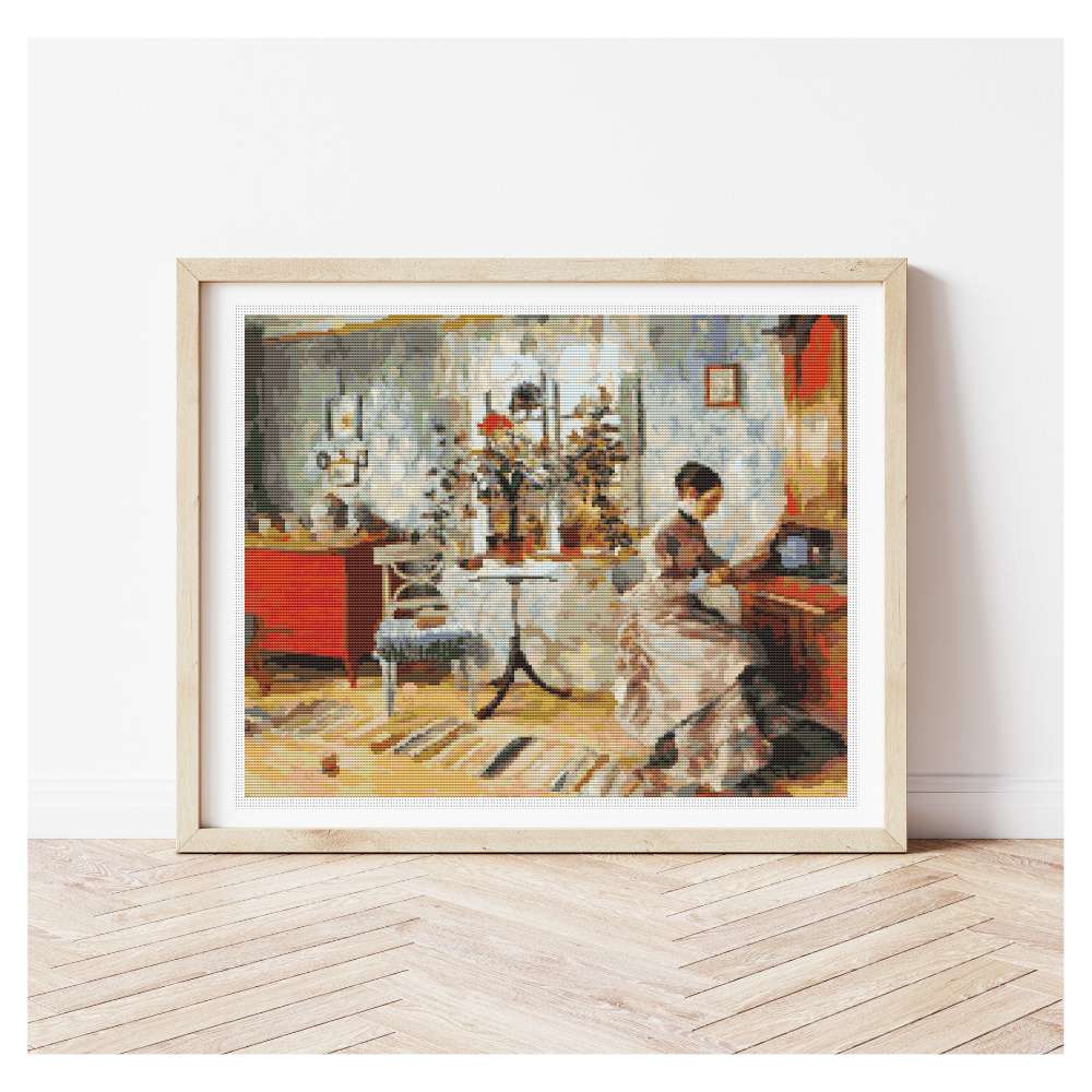 An Interior with a Woman Reading Counted Cross Stitch Kit Carl Larsson