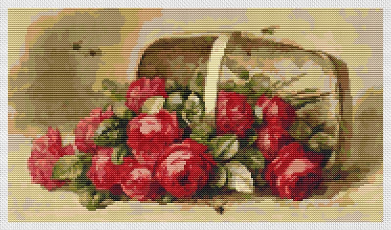 Basket of Roses Counted Cross Stitch Kit Paul de Longpre