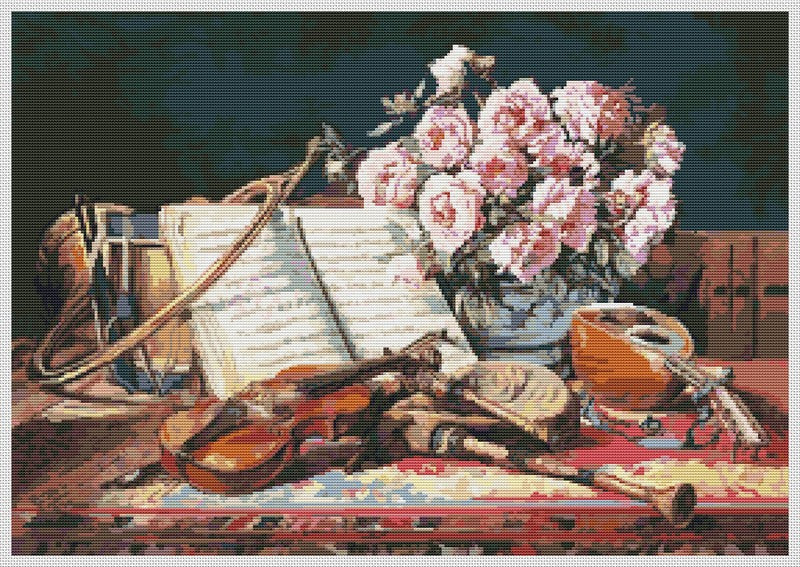 Musical Still Life Counted Cross Stitch Pattern Charles Antoine Loyeux