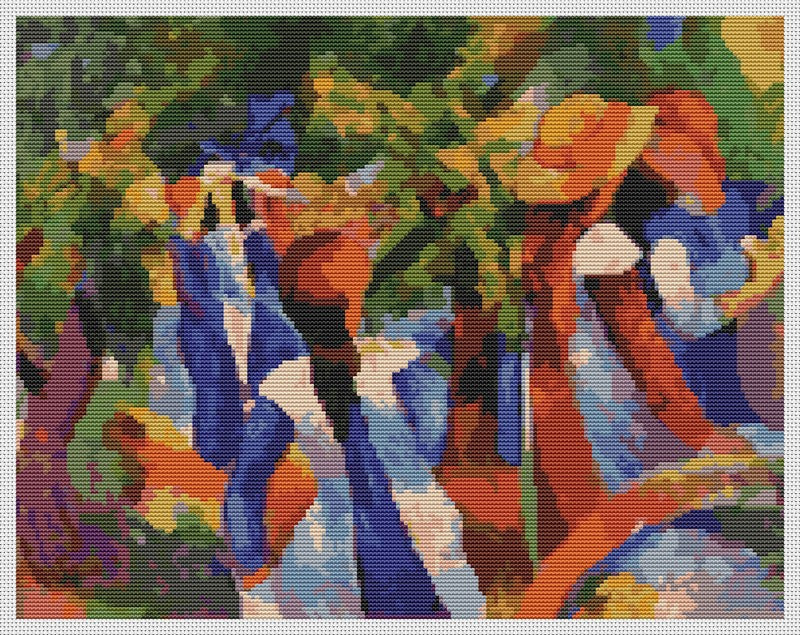 Girl Under the Trees Counted Cross Stitch Pattern August Macke