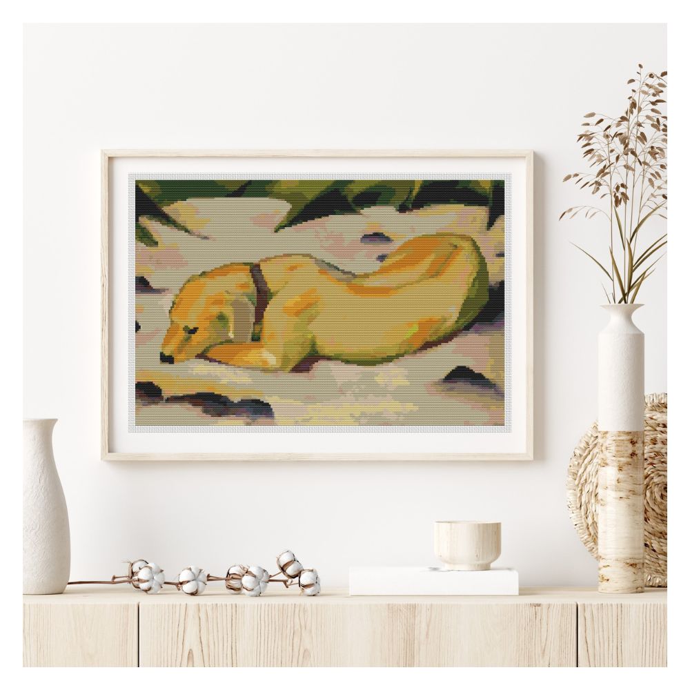Dog Lying in the Snow Counted Cross Stitch Pattern Franz Marc