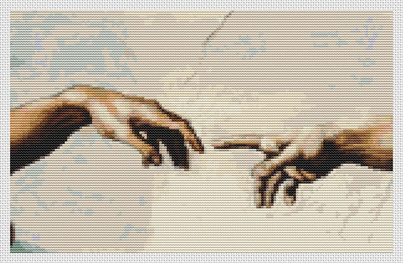 Hands of God and Adam Counted Cross Stitch Pattern Michelangelo