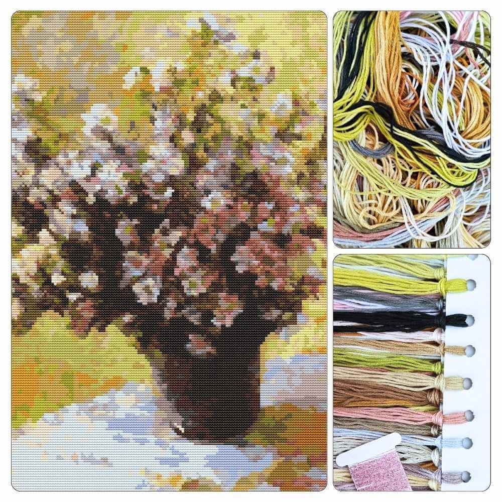 Bouquet of Mallows Cross Stitch Kit - Premium Cross Stitch Kit - Claude Monet