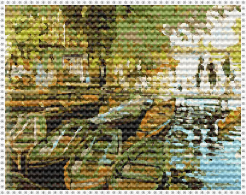 Bathing at La Grenouillere Counted Cross Stitch Pattern Claude Monet