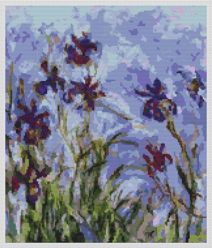 Irises Counted Cross Stitch Pattern Claude Monet