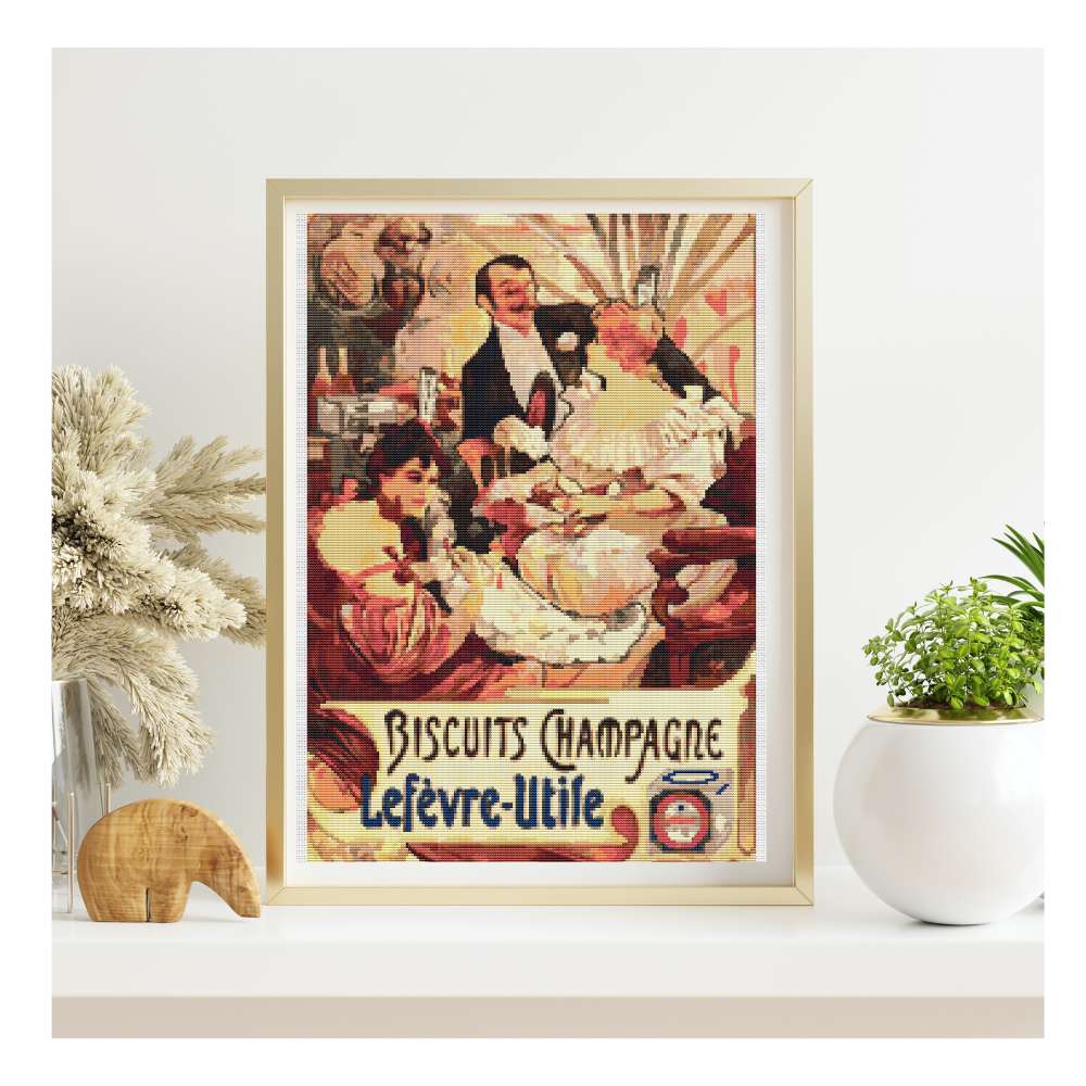 Biscuits Champagne-Lefèvre-Utile Counted Cross Stitch Pattern Alphonse Mucha