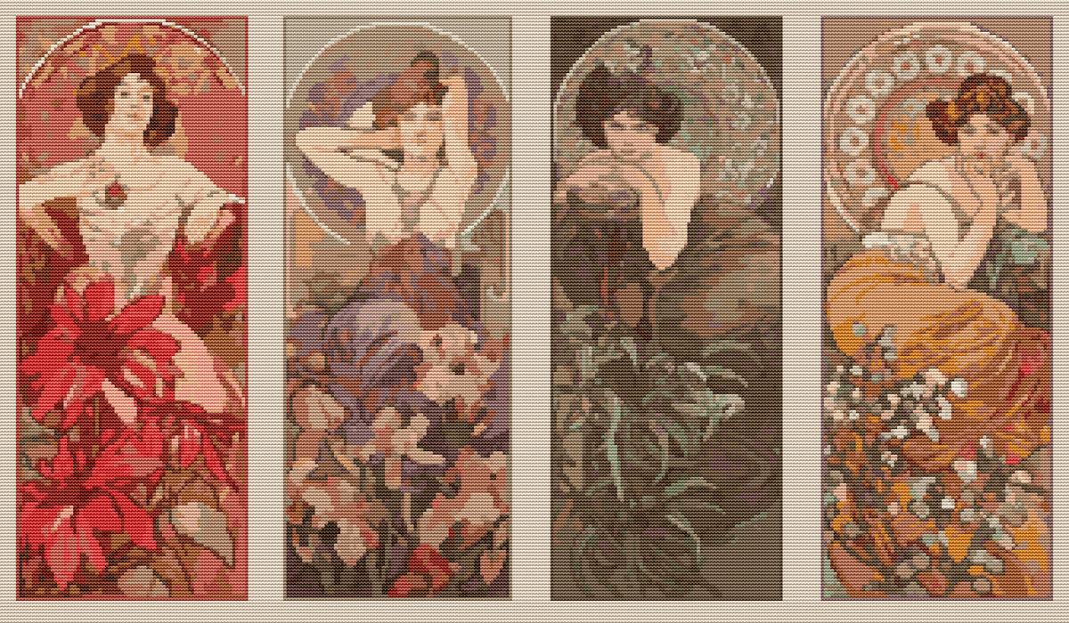 The Four Gemstones Cross Stitch Kit - Premium Cross Stitch Kit - Alphonse Mucha