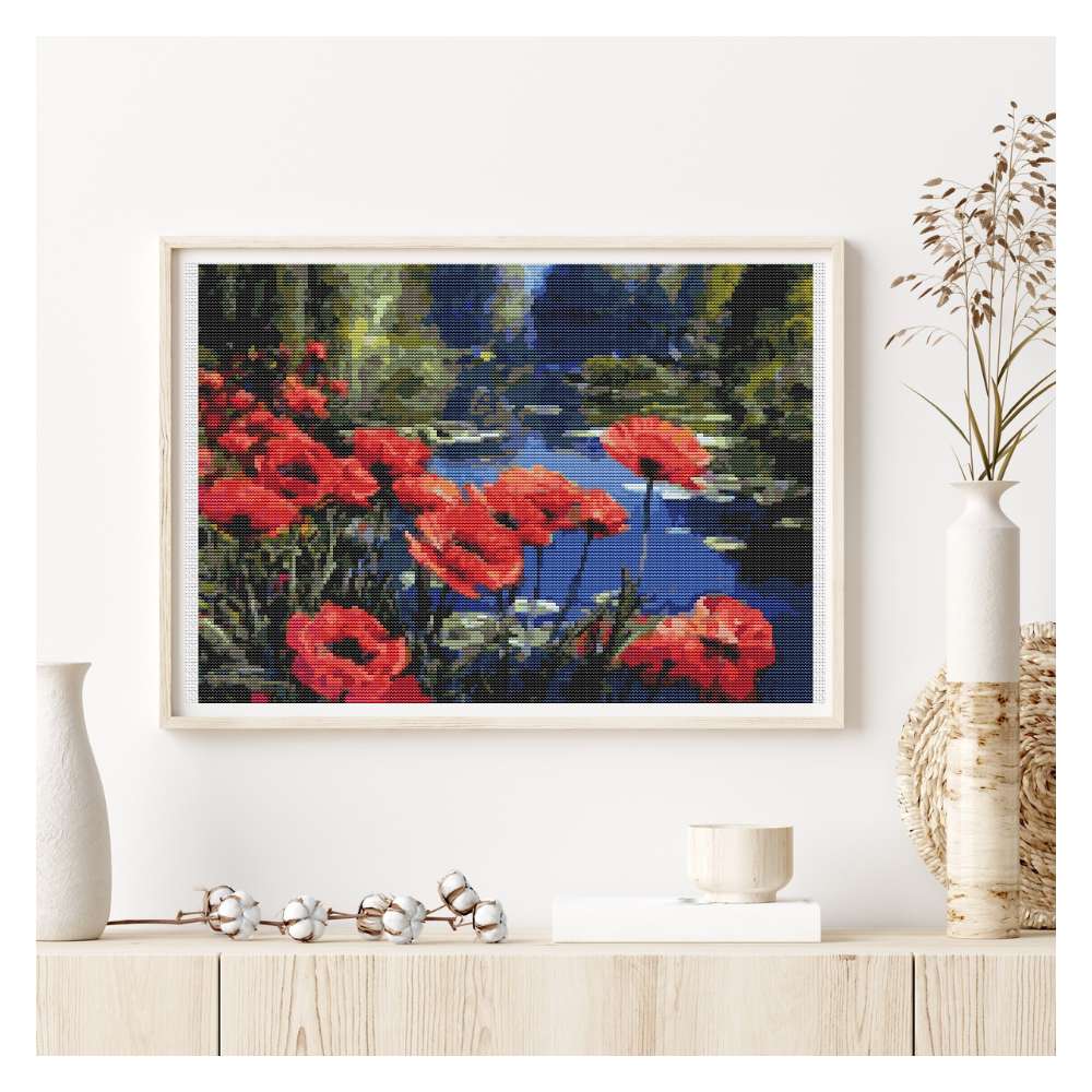 Poppies by the Pond Counted Cross Stitch Kit William Jabez Muckley