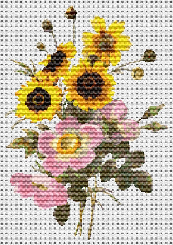 Flowers Counted Cross Stitch Pattern (REDOU05) Pierre-Joseph Redouté