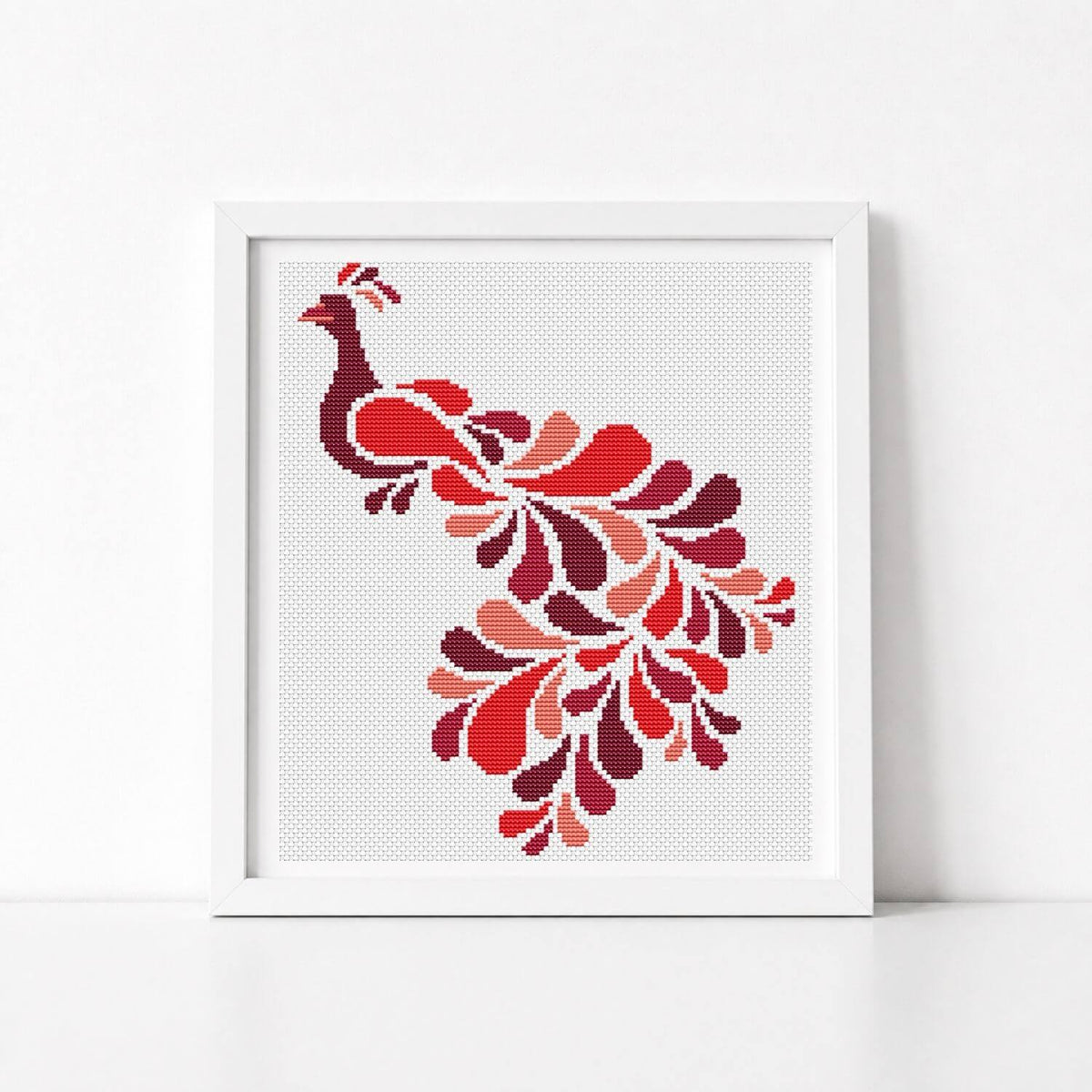 Abstract Peacock in Red Cross Stitch Kit - Mini Cross Stitch Kit - The Art of Stitch