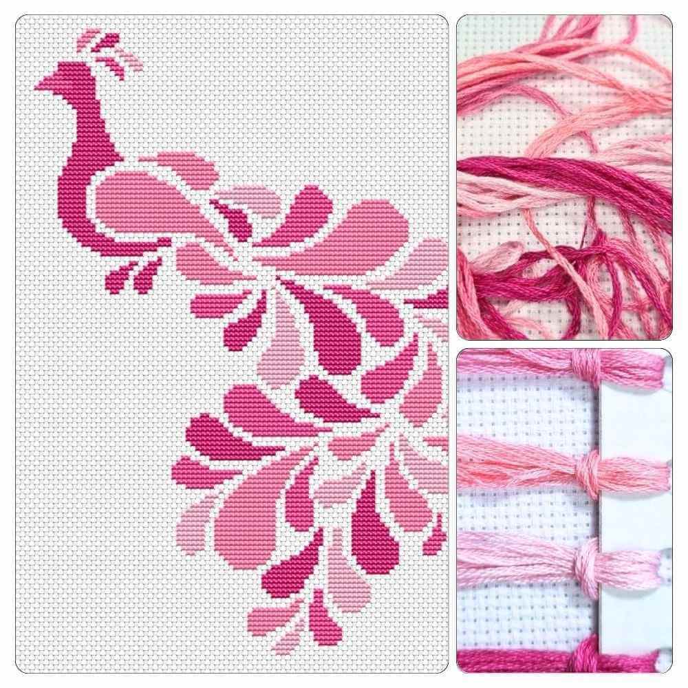 Abstract Peacock in Pink Cross Stitch Kit - Mini Cross Stitch Kit - The Art of Stitch