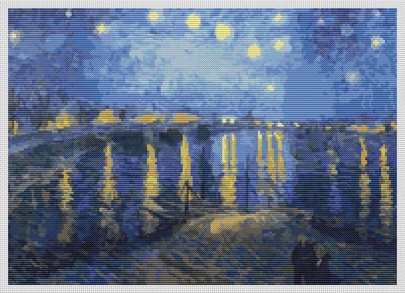 Starry Night over the Rhone Counted Cross Stitch Pattern Vincent Van Gogh