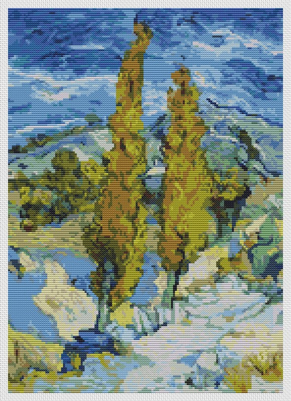 The Poplars at Saint-Rémy Counted Cross Stitch Kit Vincent Van Gogh
