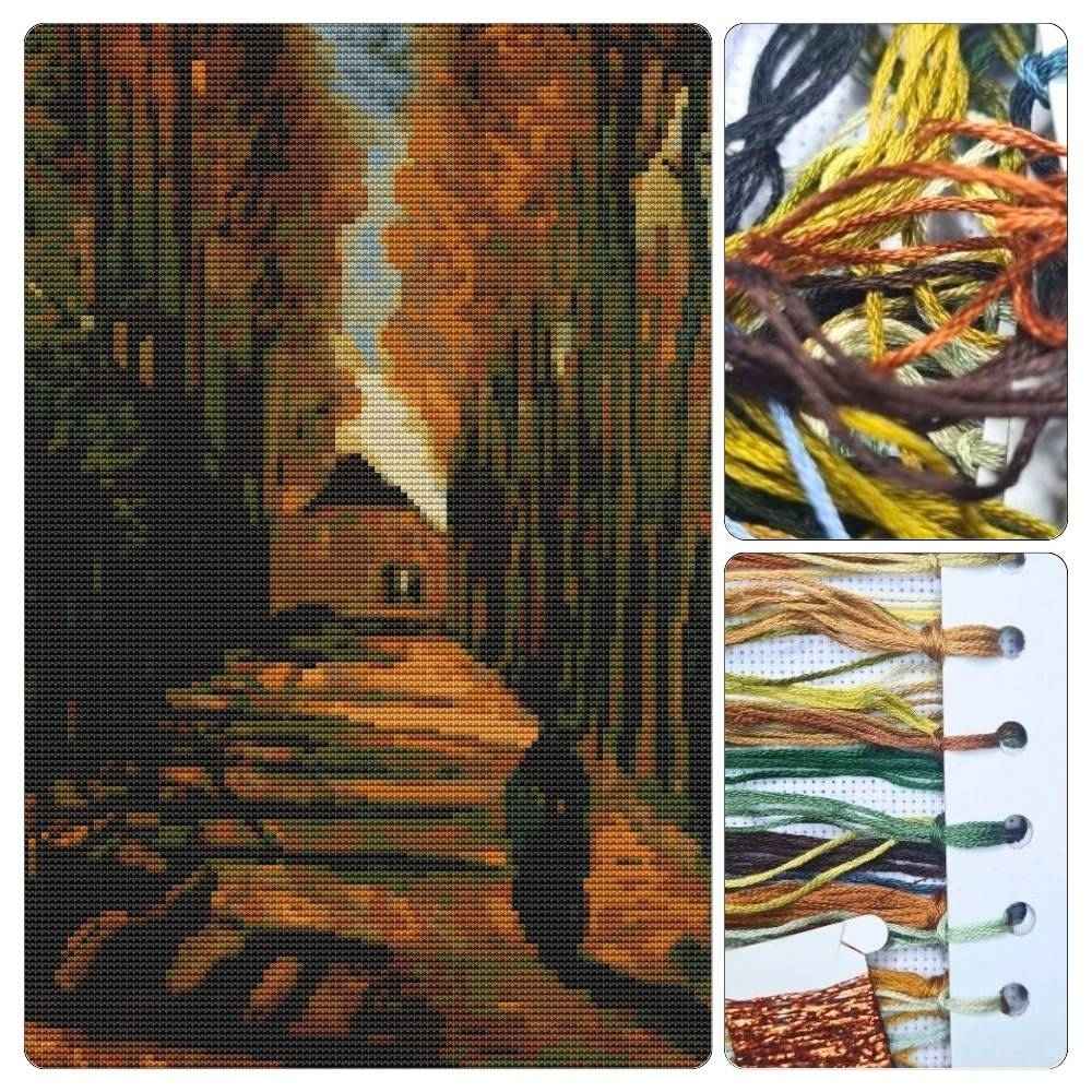 Avenue of Poplars at Sunset Cross Stitch Kit - Premium Cross Stitch Kit - Vincent Van Gogh