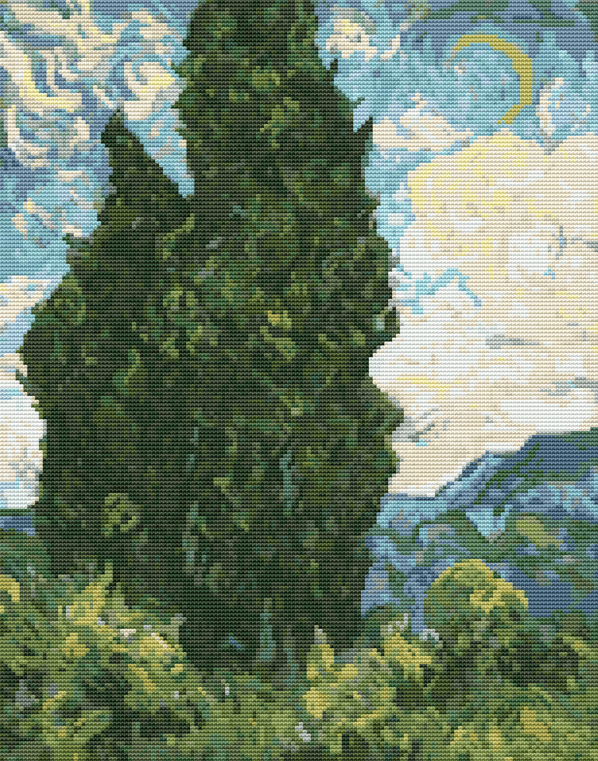 Cypresses Cross Stitch Pattern - Premium Cross Stitch Pattern - Vincent Van Gogh