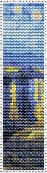 Starry Night over Rhone Bookmark Counted Cross Stitch Pattern Vincent Van Gogh