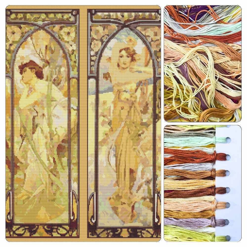 The Times of the Day Cross Stitch Kit - Premium Cross Stitch Kit - Alphonse Mucha