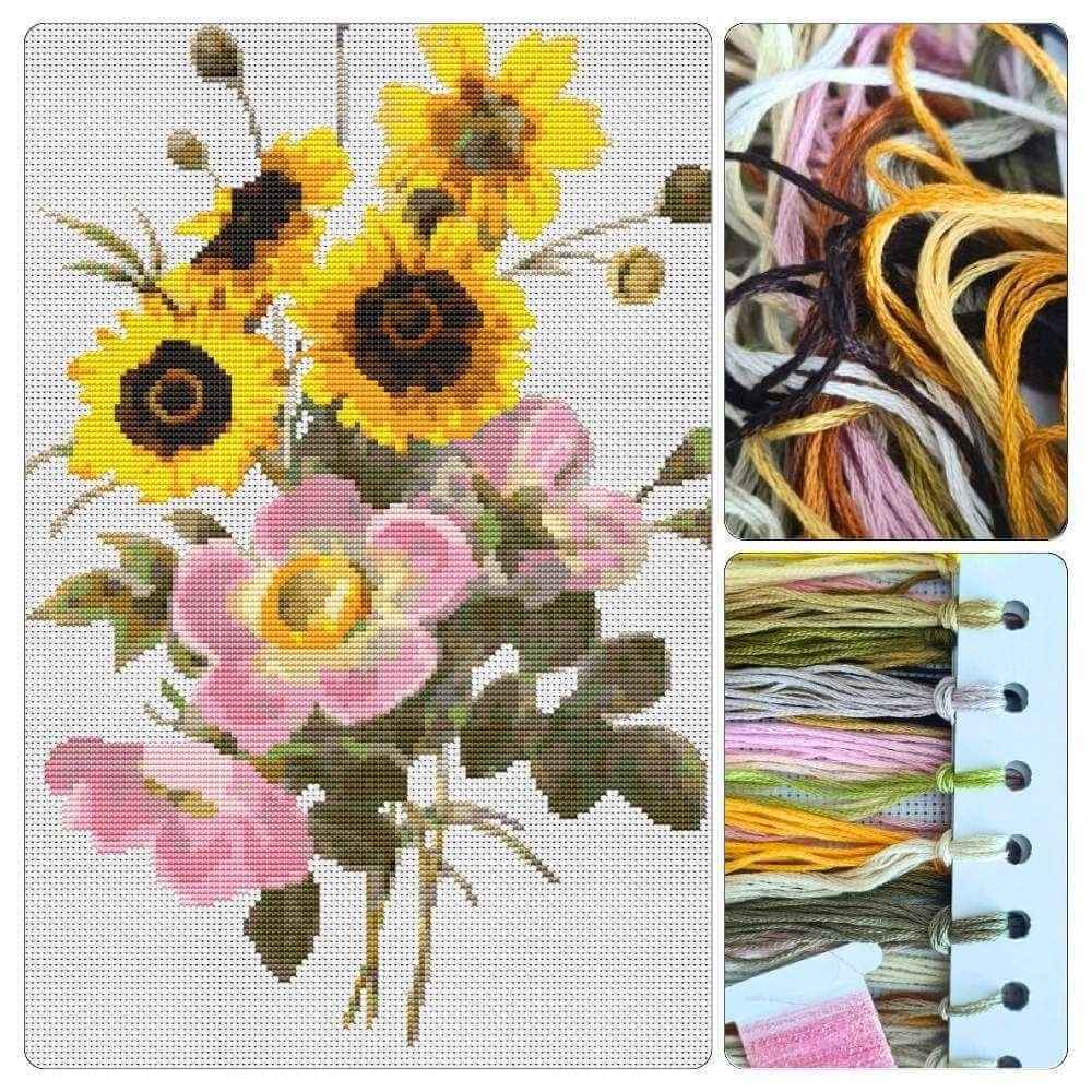 Flowers Cross Stitch Kit - Premium Cross Stitch Kit - Pierre - Joseph Redouté