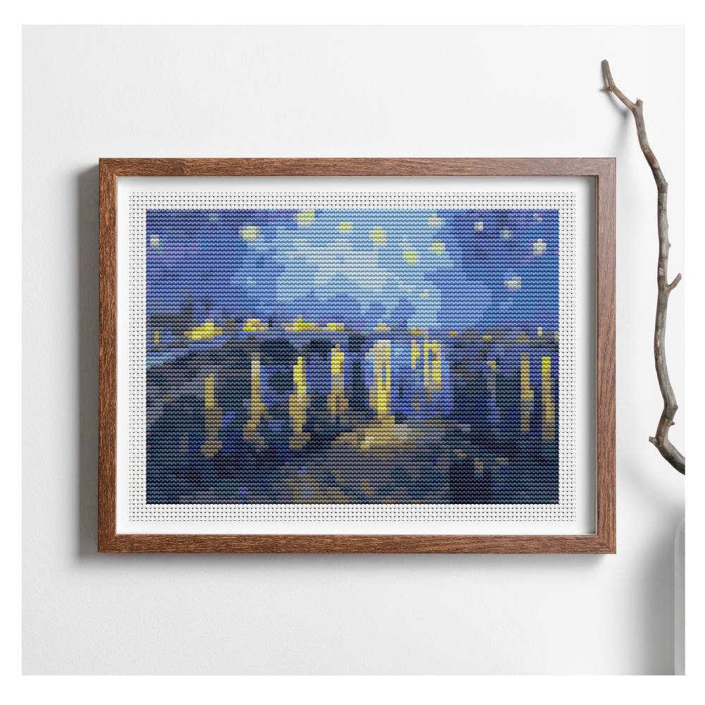 Starry Night over the Rhone Mini Counted Cross Stitch Pattern Vincent Van Gogh
