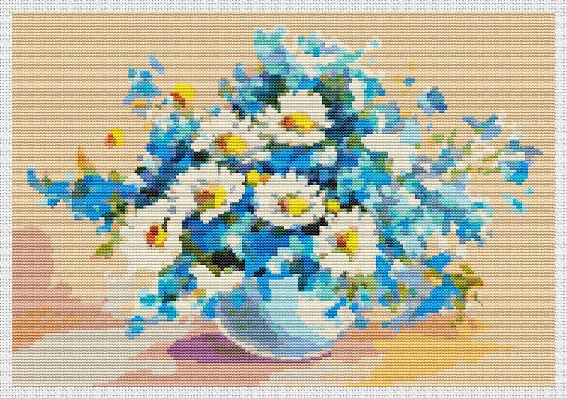 Daisies in a Sea of Blue Counted Cross Stitch Pattern The Art of Stitch