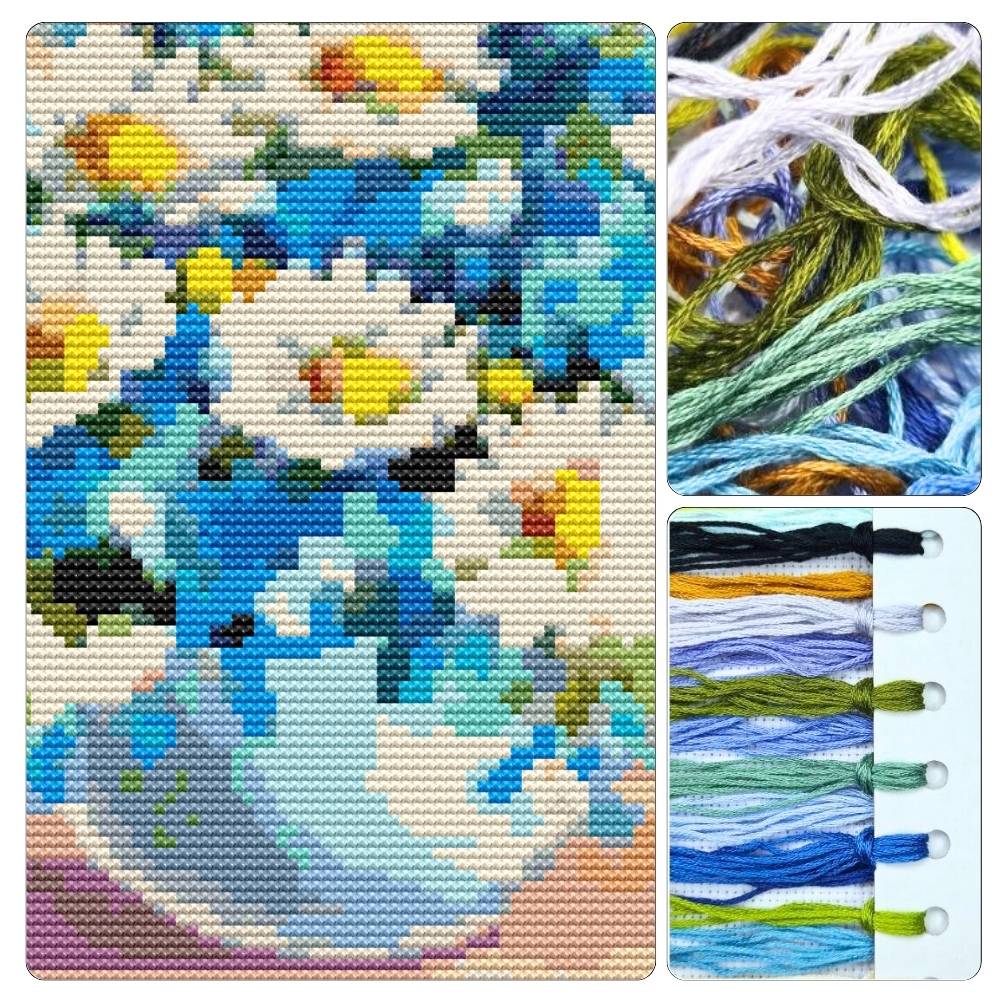 Daisies in a Sea of Blue Counted Cross Stitch Kit The Art of Stitch