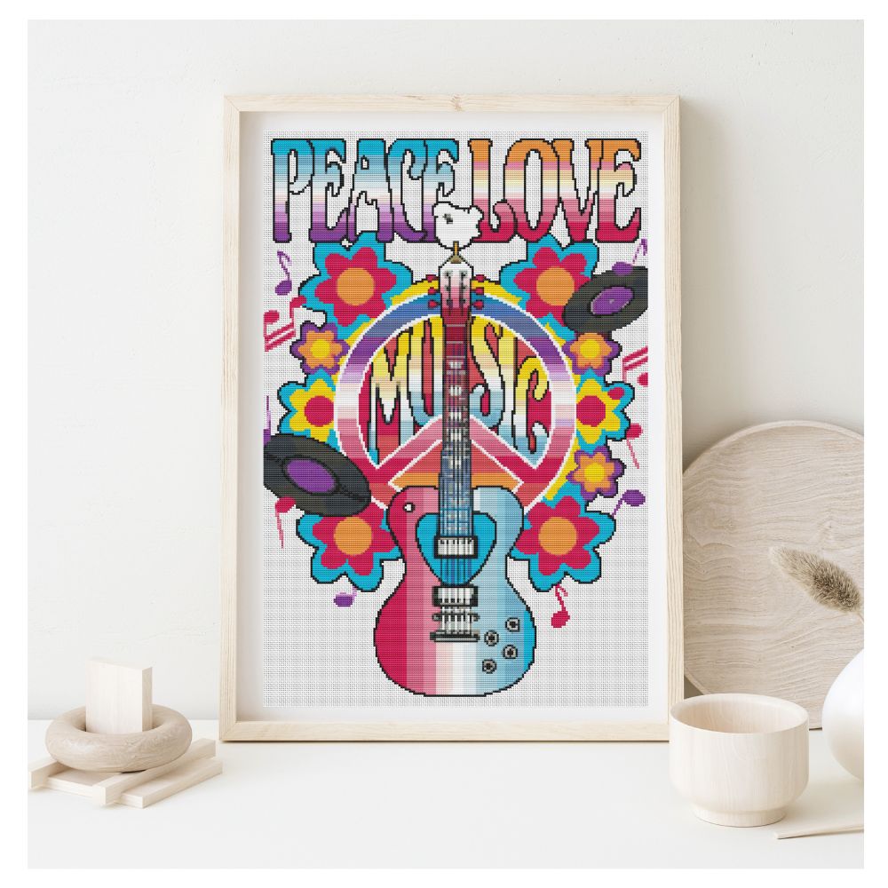 Peace, Love and Music Counted Cross Stitch Pattern The Art of Stitch