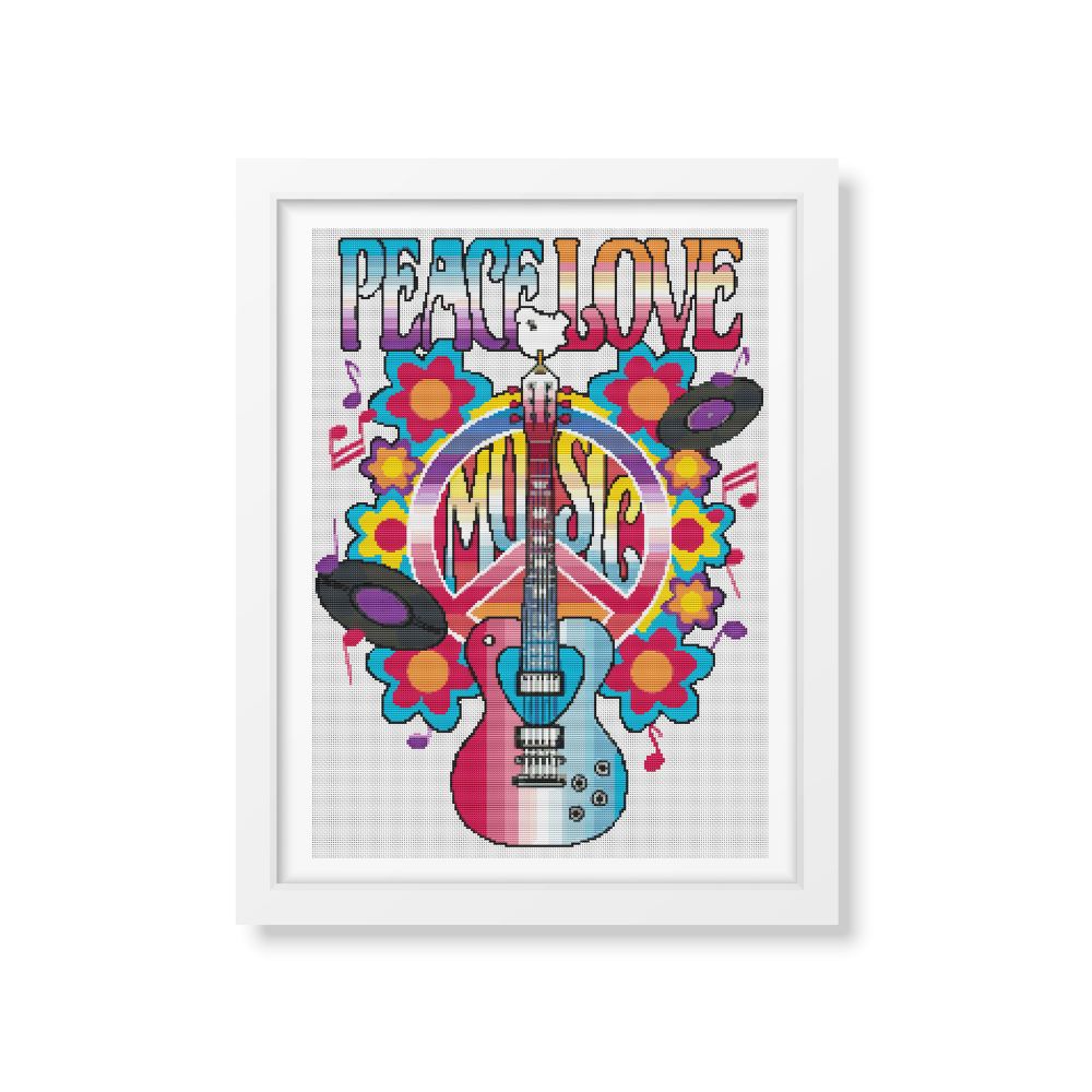 Peace, Love and Music Counted Cross Stitch Pattern The Art of Stitch