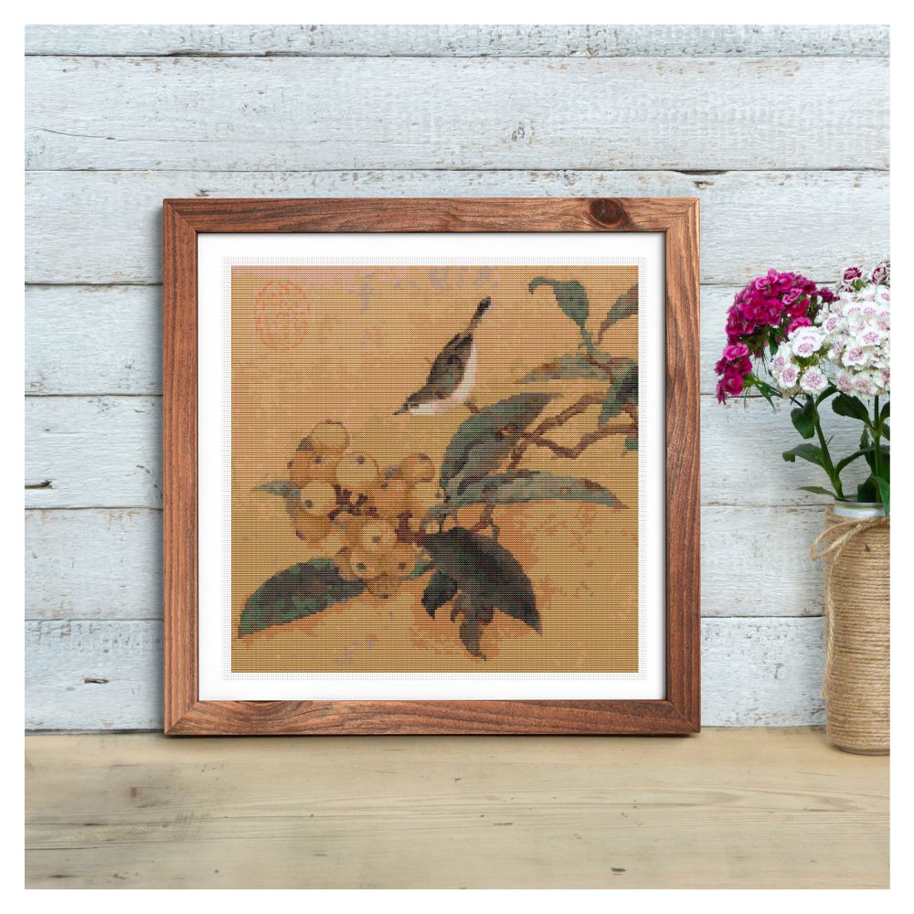 Loquats and Mountain Bird Counted Cross Stitch Pattern The Art of Stitch