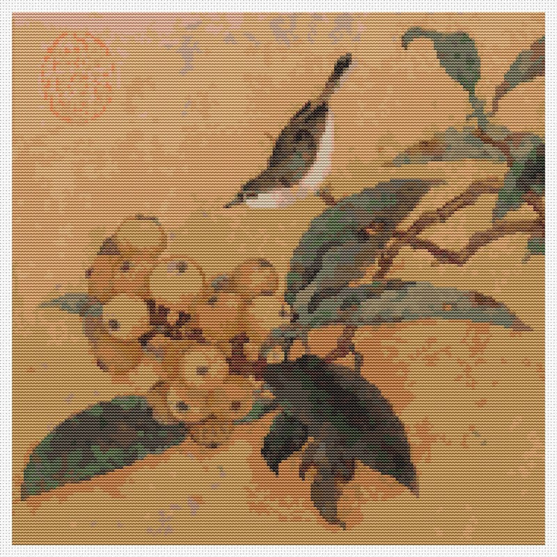 Loquats and Mountain Bird Counted Cross Stitch Pattern The Art of Stitch