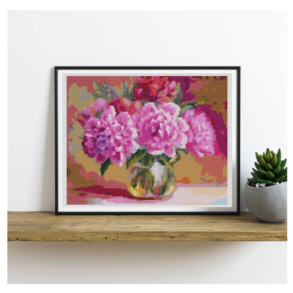 Pink Peonies in a Vase Counted Cross Stitch Kit The Art of Stitch