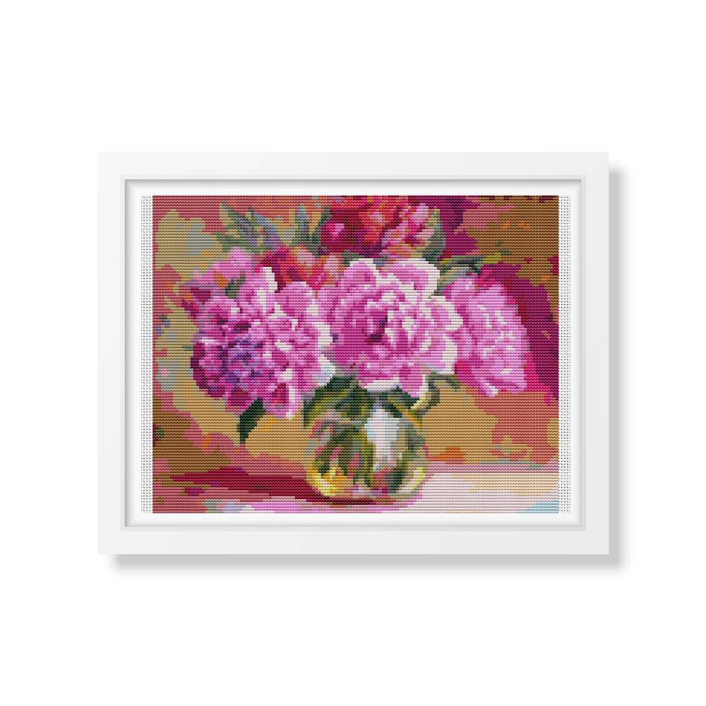 Pink Peonies in a Vase Counted Cross Stitch Kit The Art of Stitch