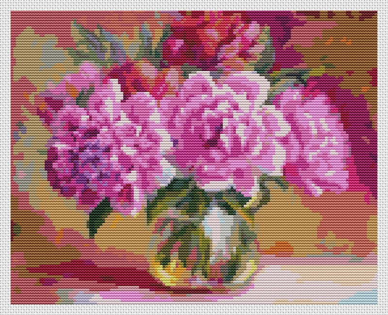 Pink Peonies in a Vase Counted Cross Stitch Kit The Art of Stitch