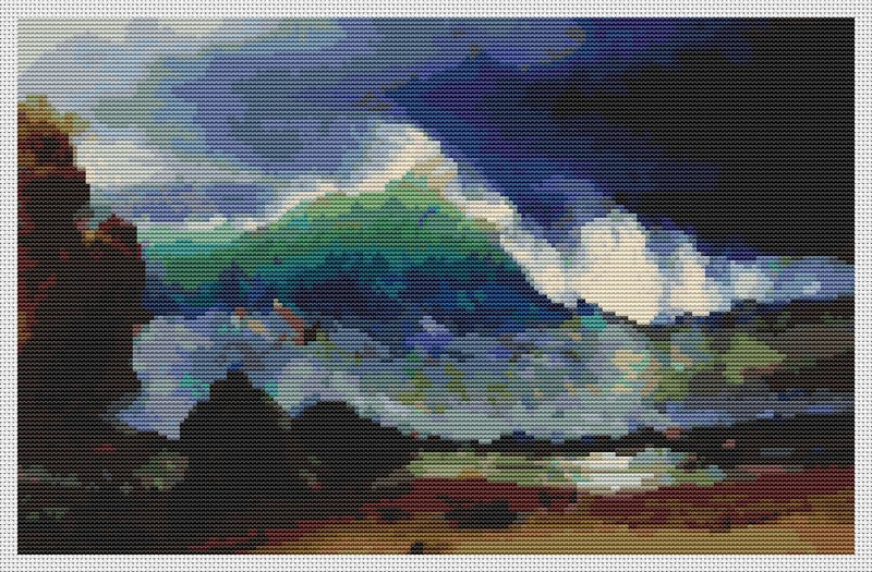 The Shore of the Turquoise Sea Counted Cross Stitch Pattern Albert Bierstadt