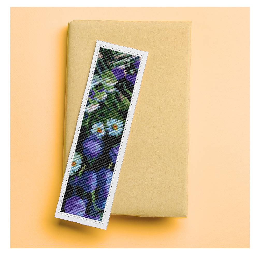Bouquet of Purple Flowers Bookmark Cross Stitch Pattern Boris Kustodiev