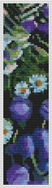 Bouquet of Purple Flowers Bookmark Cross Stitch Pattern Boris Kustodiev