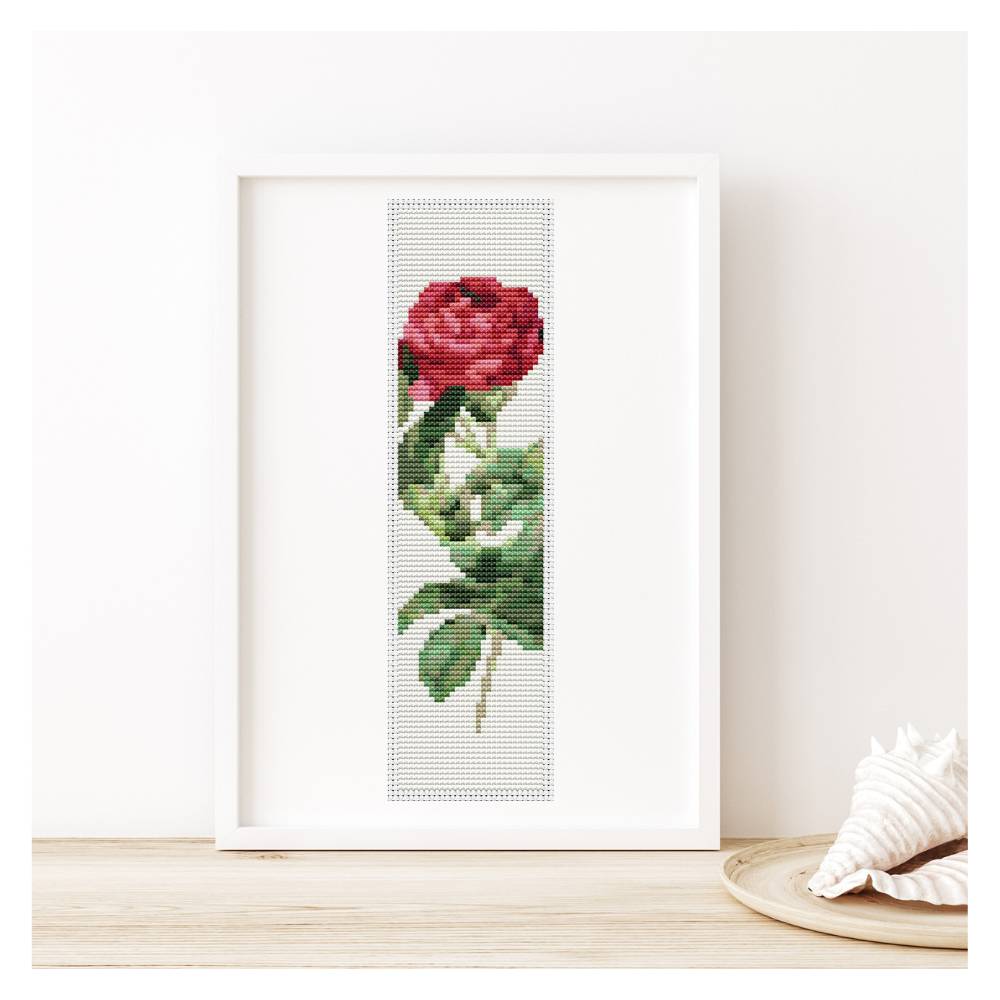 Rosa Gallica Pontiana Bookmark Counted Cross Stitch Pattern Pierre-Joseph Redouté