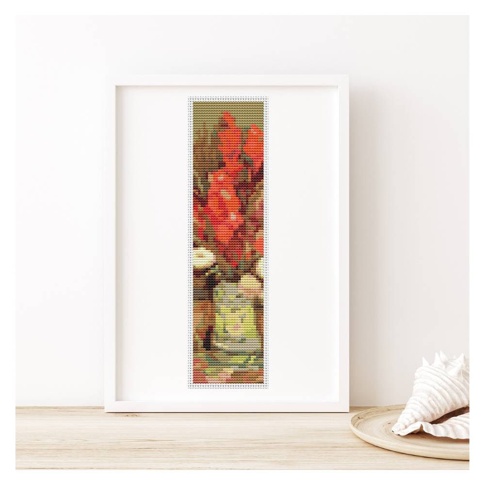 Vase with Red Gladioli Bookmark Counted Cross Stitch Pattern Vincent van Gogh