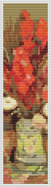 Vase with Red Gladioli Bookmark Counted Cross Stitch Pattern Vincent van Gogh