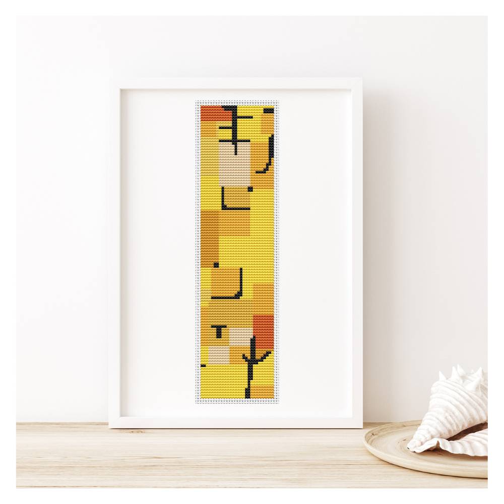 Characters in Yellow Bookmark Counted Cross Stitch Pattern Paul Klee