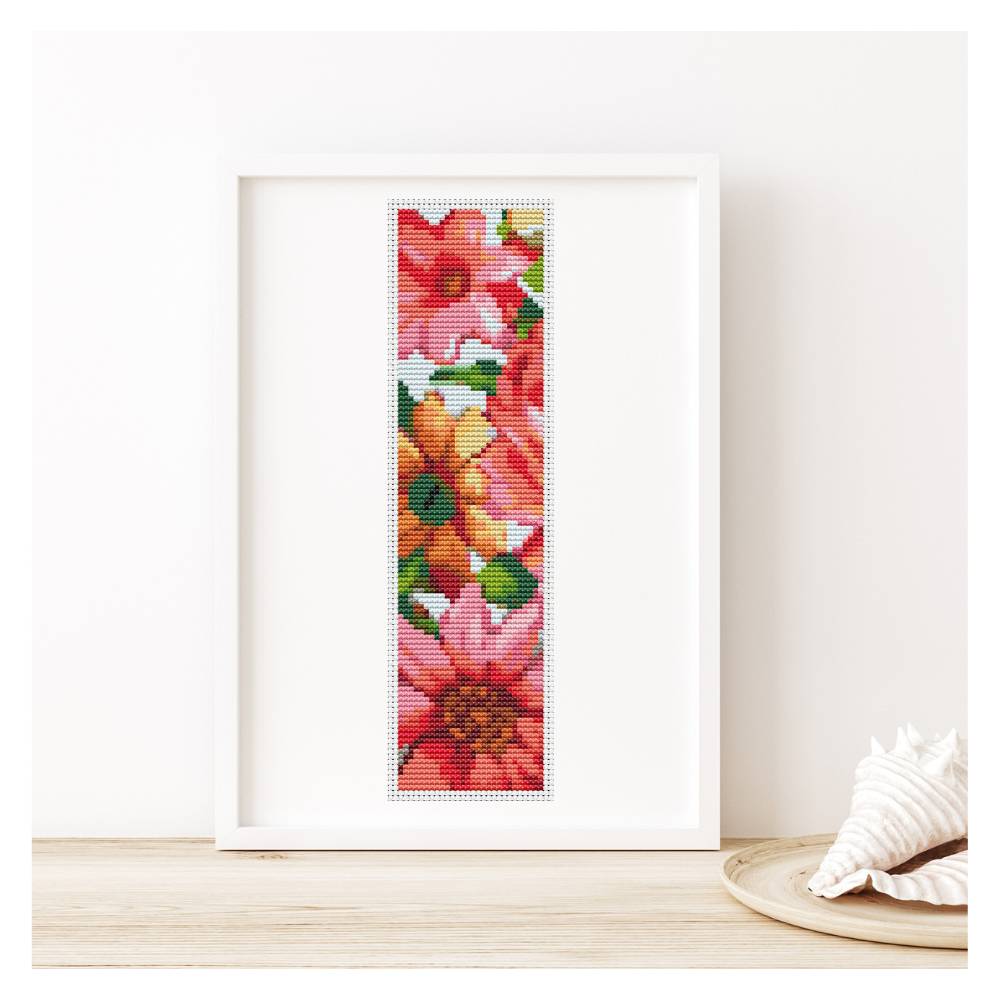 Red and Yellow Flowers Bookmark Counted Cross Stitch Pattern The Art of Stitch